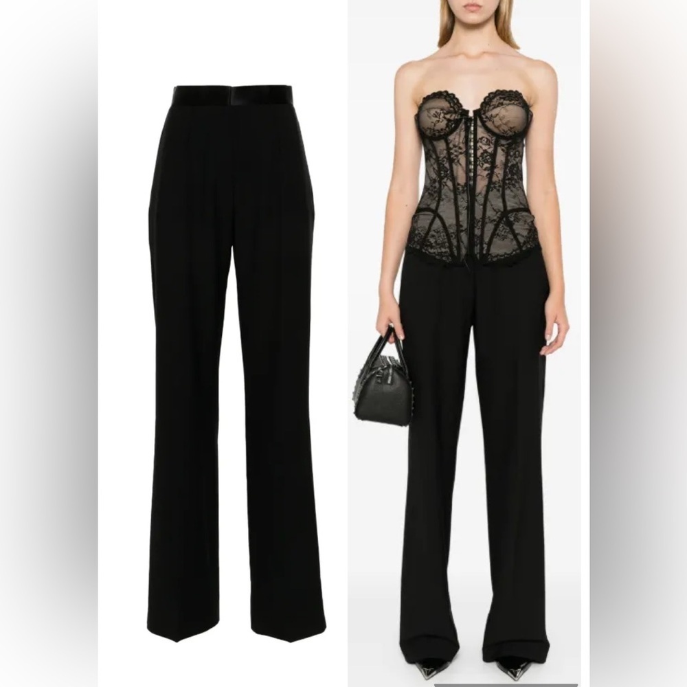 Nensi Dojaka S Satin Waistband Wide Leg Tailored Trousers Black new without tag